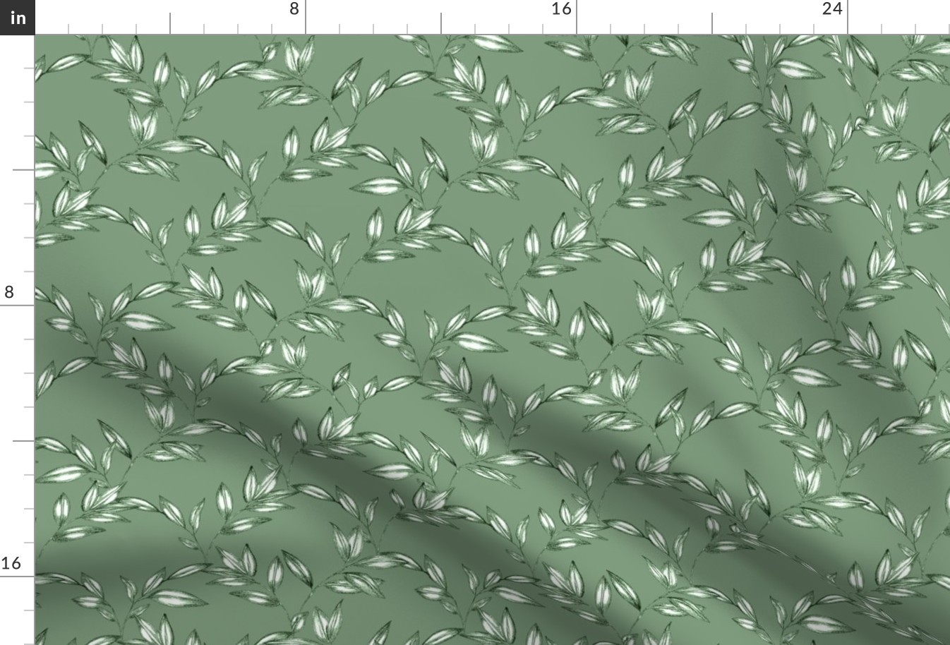 Tonal Basil Green Scallop Leaf Pattern // Medium Scale
