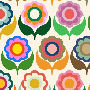 Retro Mid Century Modern Abstract Flowers - Multi Floral - LARGE