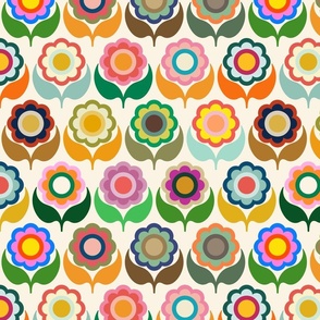 Retro Mid Century Modern Abstract Flowers - Multi Floral - MEDIUM