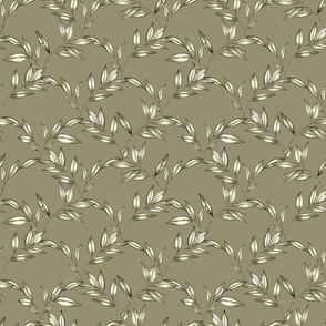 Tonal Leek Green Scallop Leaf Pattern // Medium Scale Fabric