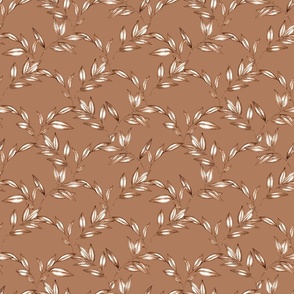 Tonal Macchiato Brown Scallop Leaf Pattern // Medium Scale Fabric 