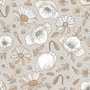 Daisies _ Poppies Grey Large