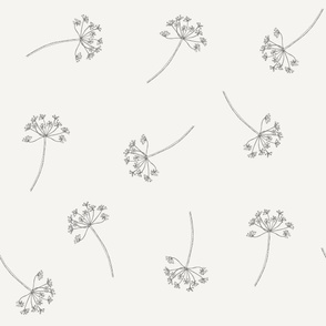 Dill herb flowers toile de jouy black and white minimalistic - large scale