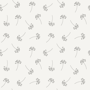 Dill herb flowers toile de jouy black and white minimalistic - medium scale