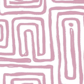 Hand-drawn organic lines Scandinavian style minimal faded pink on white large scale, wallpaper jumbo