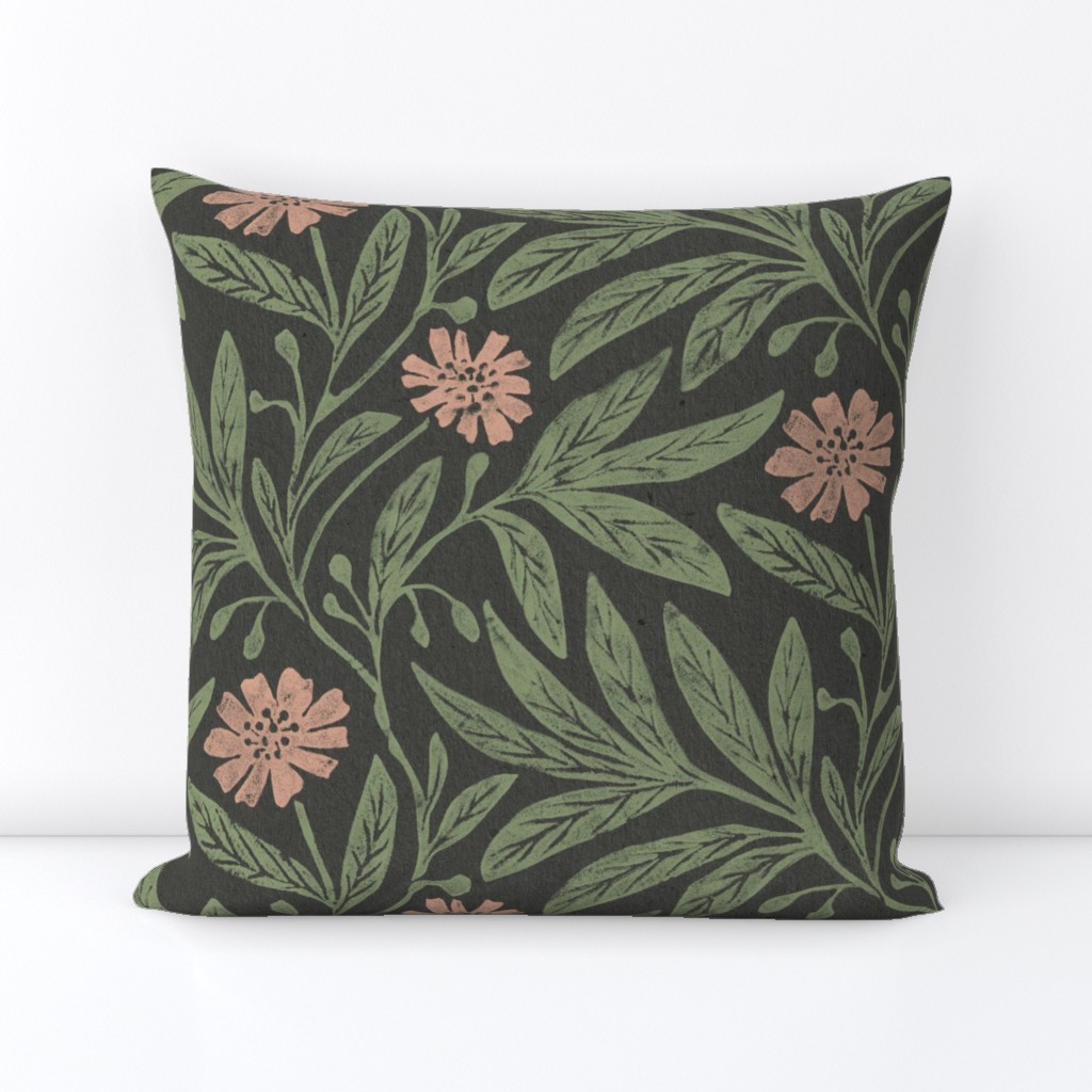 dark modern moody victorian floral_green and peach pink