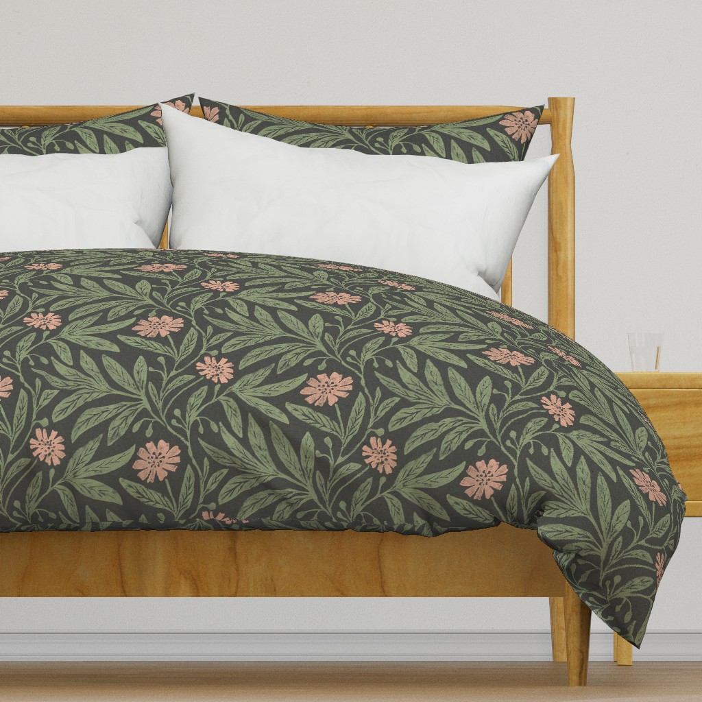 dark modern moody victorian floral_green and peach pink