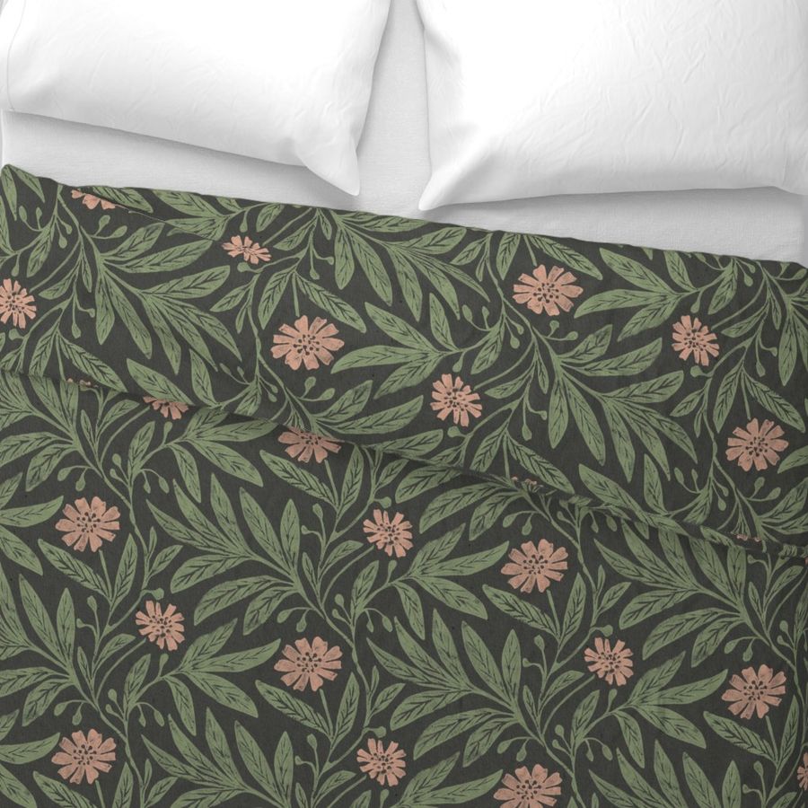 dark modern moody victorian floral_green and peach pink