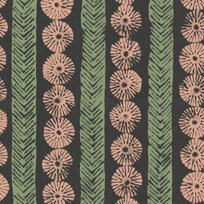 folk art stripes_moody dark_sage green and peachy pink