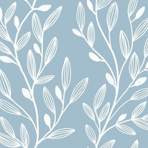 Climbing vines on a powder blue background