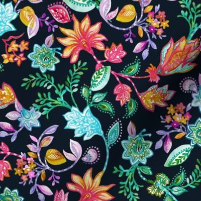 Chinoiserie floral watercolor - Multicolor Black - Small - Chinoiserie Floral