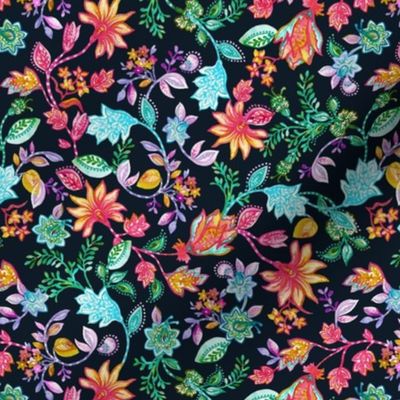 Chinoiserie floral watercolor - Multicolor Black - Micro - Chinoiserie Floral