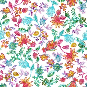 Chinoiserie floral watercolor - Multicolor White - Medium - Chinoiserie Floral