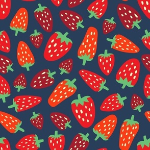 Red Ripe Strawberries Toss on Navy Blue