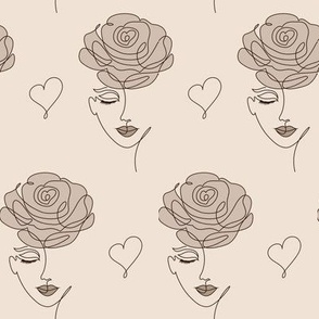Retro Women with Rose Coif and Hearts in Sepia Tones - Coordinate
