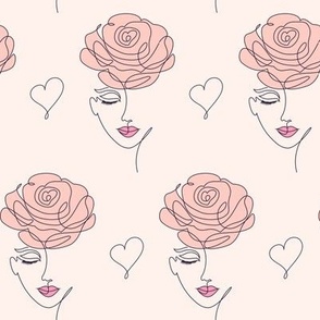 Retro Women with Rose Coif and Hearts in Pink Multi