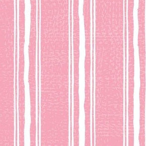 Rough Textural Stripe (Medium) - Bright Coral Pink and Bright White  (TBS102)