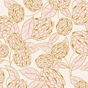 Medium Hydrangea Florals Blush Pink Gold and Cream 12in