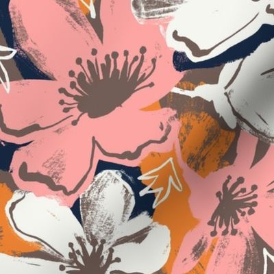 Vintage Abstract Floral Pink Orange