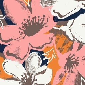 Vintage Abstract Floral Pink Orange