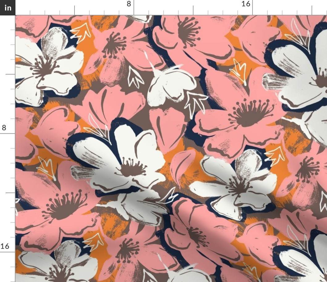 Vintage Abstract Floral Pink Orange