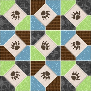 Big Bear Paw Patchwork (quilt A) Kids Camp Blanket ROTATED