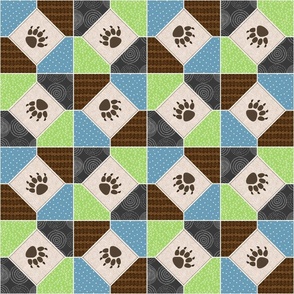4 1/2" Big Bear Paw Patchwork (quilt A) Kids Camp Blanket ROTATED