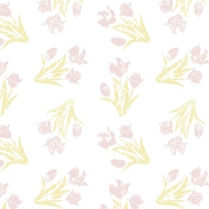 Pastel Pink and Yellow Tulips on White