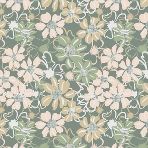 Vintage Floral_lily pad green