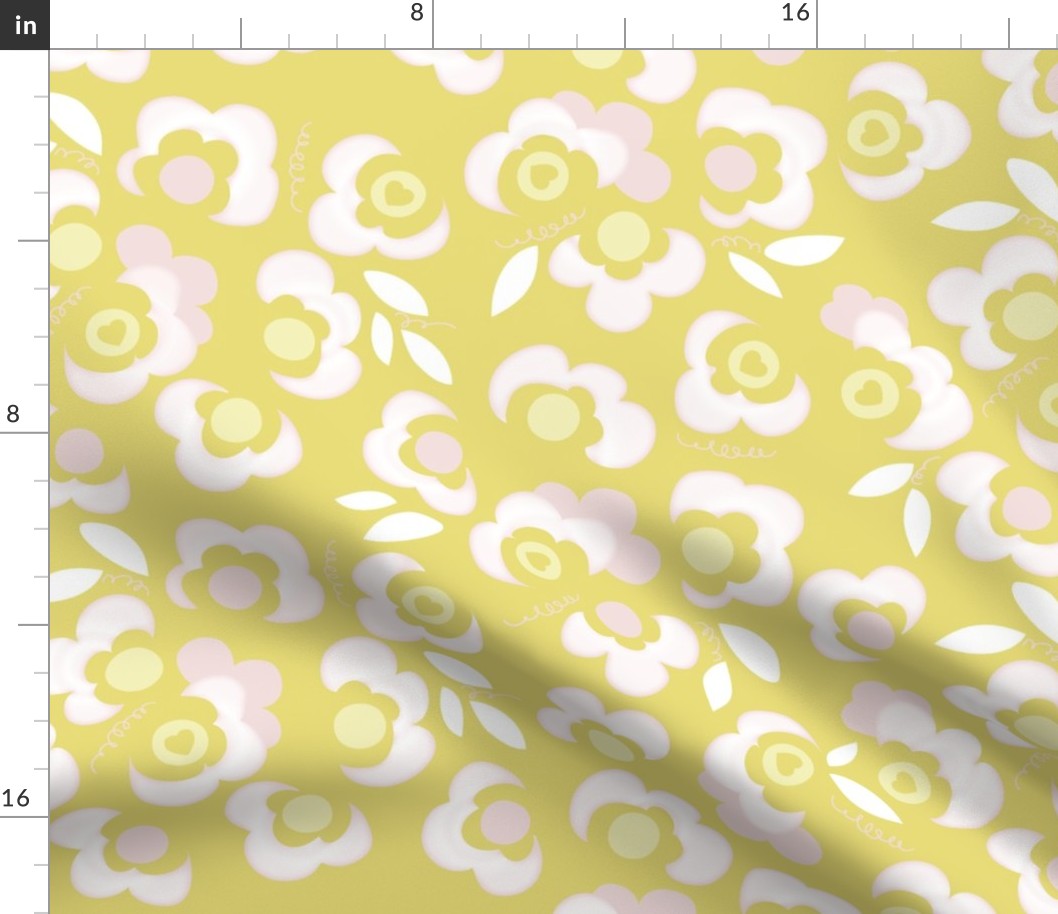 Modern Floral Butter and Piglet on Yellow