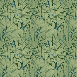 Grasses and Swallows- on light green with teal overlay (small scale)
