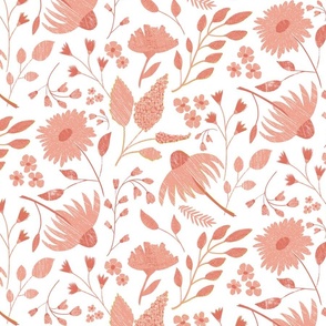 Summer meadow- white, blush, coral, large scale