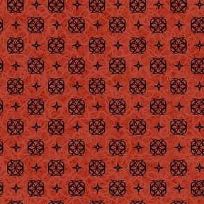 Heart Flower Black Stars and Medalions onTextured  Red