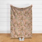 Flowing watercolor Eucalyptus large scale on peachy beige Benjamin Moore Conch Shell 