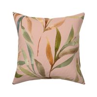 Flowing watercolor Eucalyptus large scale on peachy beige Benjamin Moore Conch Shell 