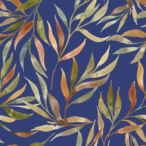 Watercolor Eucalyptus on Benjamin Moore Starry Night Sky Large Wallpaper