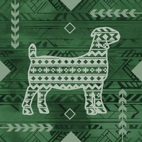 Boer Goat - Boho - Southwestern Native American Pattern - Dark Green
