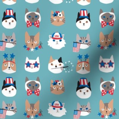 4th of July Cats on Blue - 1 inch