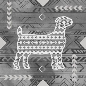 Boer Goat - Boho - Southwestern Native American Pattern - Dark Gray, Medium Gray, Light Gray