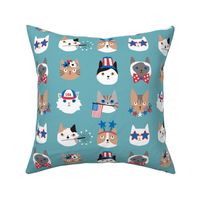 4th of July Cats on Blue - 2 inch