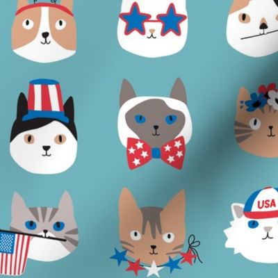 4th of July Cats on Blue - 2 inch