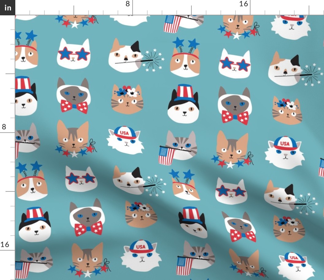 4th of July Cats on Blue - 2 inch