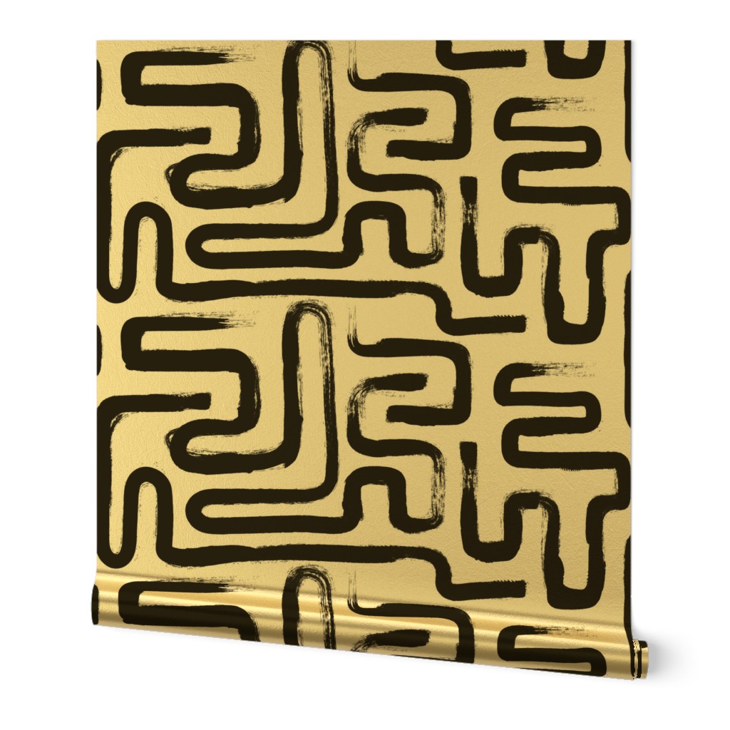 Tribal Abstract Maze Monochrome Half-Drop (Large) 