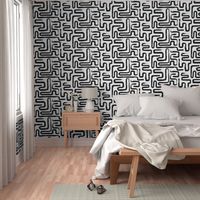 Tribal Abstract Maze Monochrome Half-Drop (Large) 