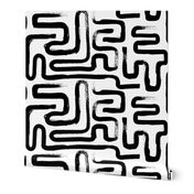 Tribal Abstract Maze Monochrome Half-Drop (Large) 