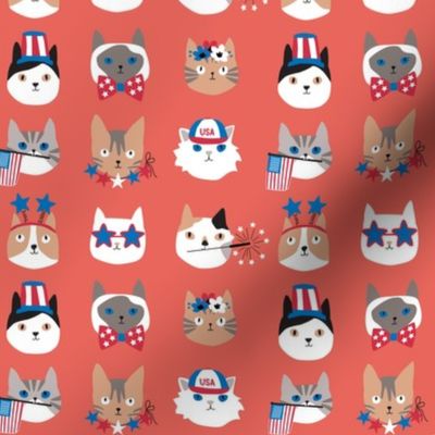 4th of July Cats on red - 1 inch