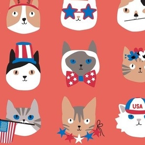 4th of July Cats on red - 2 inch