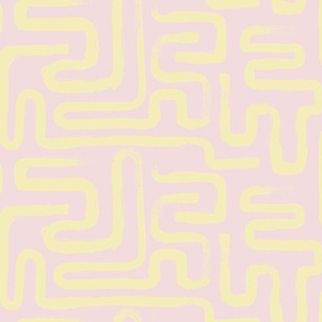 Tribal Abstract Maze Butter and Piglet Pink Half-Drop (Medium) 