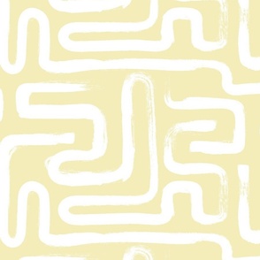 Tribal Abstract Maze Butter and White Half-Drop (Large) 