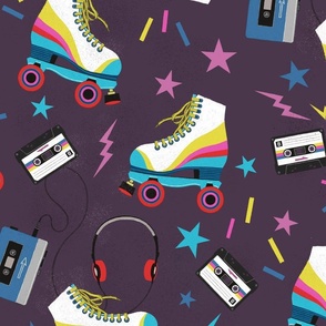 Roller Skates retro walkman and cassette tapes (Dark purple) - Medium
